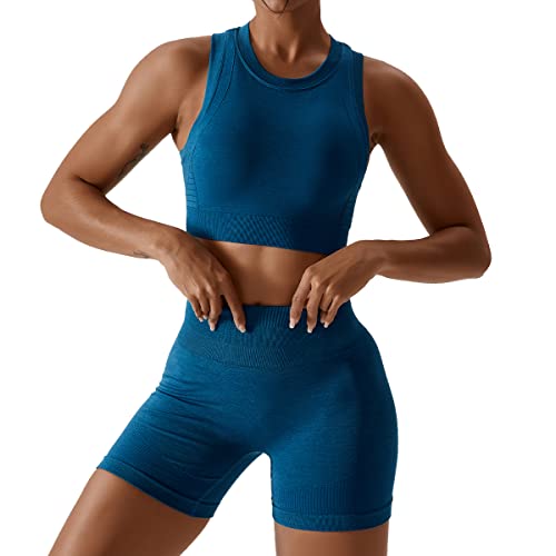 Gym Set Damen Zweiteiler Frauen Sport BH Oberteile Crop Tops+High Waist Shorts Workout Outfit Yoga Kleidung Sportanzug Sportkleidung Fitness Bekleidung Sportsachen Trainingsanzug Dunkelblau Shorts L Gym Set Damen Zweiteiler Frauen Sport BH Oberteile Crop Tops+High Waist Shorts Workout Outfit Yoga Kleidung Sportanzug Sportkleidung Fitness Bekleidung Sportsachen Trainingsanzug Dunkelblau Shorts L von Odizli