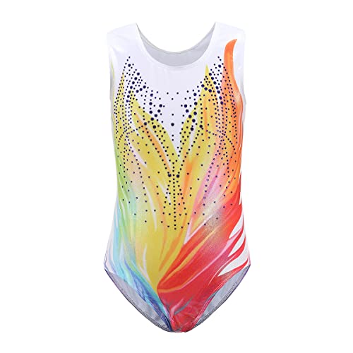 Gymnastikanzug Mädchen Kinder Ärmellos Glitzer Trikot Gymnastikbody Turnbody Turnanzug Tanzbody Ballettanzug Balletttrikot Tanzkleid Ballett Leotard Ballerina Ballettkleidung Regenbogen 7-8 Jahre von Odizli