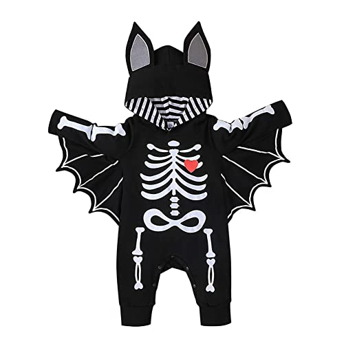 Halloween Kostüm Baby Mädchen Jungen Neugeborene Fledermaus Batman Verkleiden Lächeln Kürbis Schädel Skelett Langarm Strampler Body Overall Hut Umhang Cosplay Faschingskostüm 1#Schwarz 12-18 Monate von Odizli