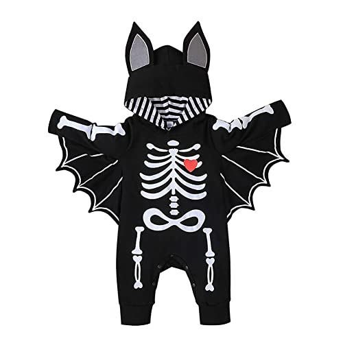 Halloween Kostüm Baby Mädchen Jungen Neugeborene Fledermaus Batman Verkleiden Lächeln Kürbis Schädel Skelett Langarm Strampler Body Overall Hut Umhang Cosplay Faschingskostüm 1#Schwarz 6-12 Monate von Odizli