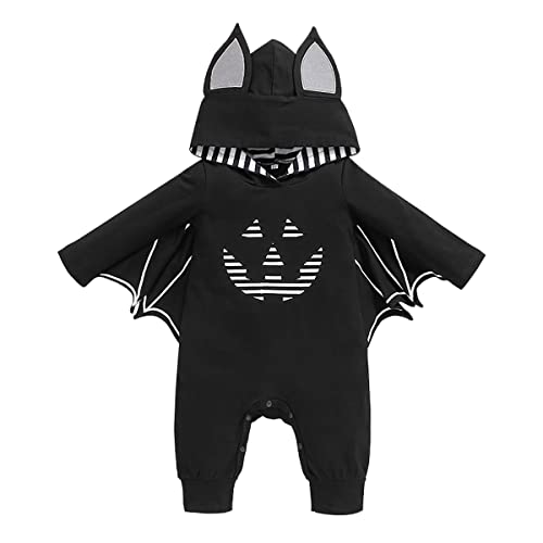 Halloween Kostüm Baby Mädchen Jungen Neugeborene Fledermaus Batman Verkleiden Lächeln Kürbis Schädel Skelett Langarm Strampler Body Overall Hut Umhang Cosplay Faschingskostüm 3#Schwarz 2-3 Jahre von Odizli