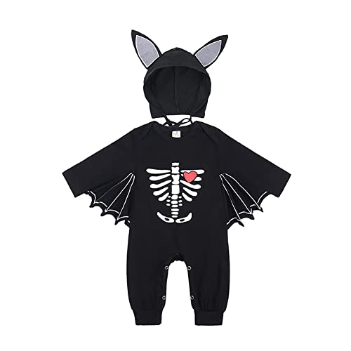 Halloween Kostüm Baby Mädchen Jungen Neugeborene Fledermaus Batman Verkleiden Lächeln Kürbis Schädel Skelett Langarm Strampler Body Overall Hut Umhang Cosplay Faschingskostüm 6#Schwarz 6-12 Monate von Odizli