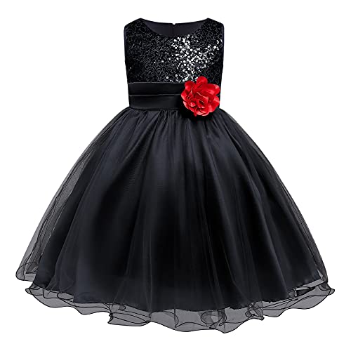 Kinder Mädchen Ärmellos Glitzer Pailletten Blumen Tütü Tüllkleid Prinzessin Kleid Blumenmädchenkleider Festliche Hochzeit Erstkommunion Taufkleid Party Einschulungs Sommerkleider Schwarz 3-4 Jahre von Odizli