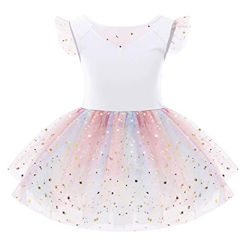 Kinder Mädchen Ballettkleidung Regenbogen Glitzer Pailletten Sterne Tanzbody Turnanzug Tanzkleid Gymnastikanzug Ballettanzug Tüll Tütü Balletttrikot Balettkleider Ballerina kleider Weiß 7-8 Jahre von Odizli