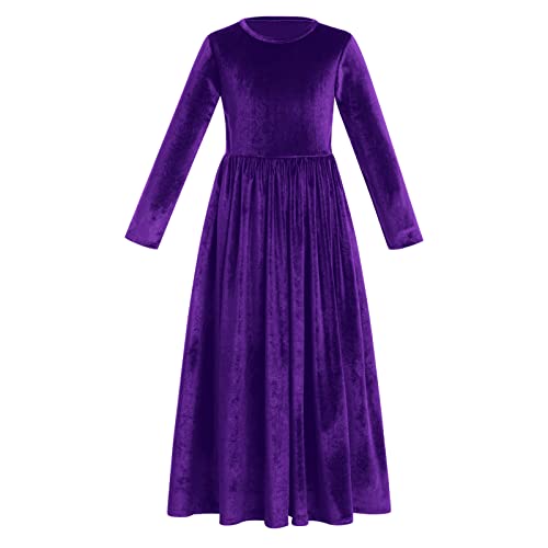 Kinder Mädchen Kleider Langarm Samt A Line Prinzessin Maxikleid Blumenmädchen Weihnachten Hochzeit Festliches Geburtstag Party Abendkleid Herbst Winter Kleidung mit Taschen Dunkelviolett 13-14 Jahre von Odizli