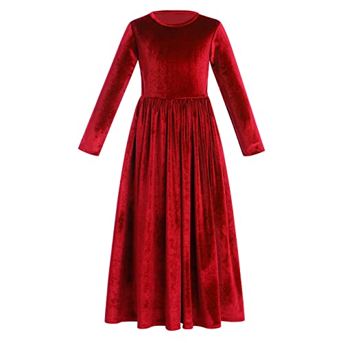 Kinder Mädchen Kleider Langarm Samt A Line Prinzessin Maxikleid Blumenmädchen Weihnachten Hochzeit Festliches Geburtstag Party Abendkleid Herbst Winter Kleidung mit Taschen Rot 6-7 Jahre von Odizli