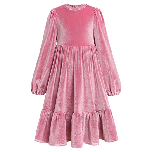 Kleid Mädchen Kinder Langarm Samt A Line Prinzessin Blumenmädchenkleider Weihnachtskleid Weihnachten Hochzeit Festlich Geburtstag Abendkleid Ballkleid Herbst Kleidung Winterkleid Rosa#1 9-10 Jahre von Odizli