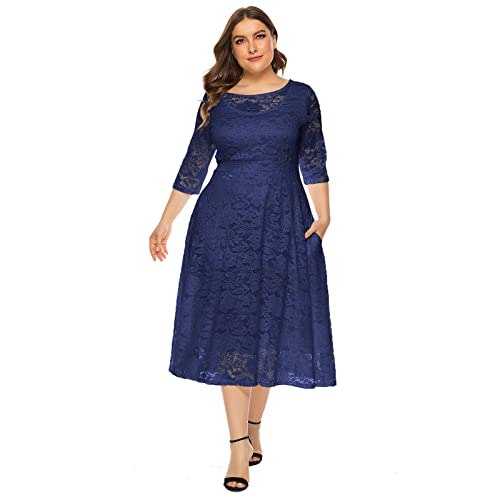 Kleider Große Größen Festlich Abendkleid Elegant für Hochzeit Mollige Frauen 3/4 Ärmel Midi Spitzenkleid Damen Hochzeit Gast Knielang Coctailkleid Abschlusskleider Festkleider Abikleid Dunkelblau 4XL Kleider Große Größen Festlich Abendkleid Elegant für Hochzeit Mollige Frauen 3/4 Ärmel Midi Spitzenkleid Damen Hochzeit Gast Knielang Coctailkleid Abschlusskleider Festkleider Abikleid Dunkelblau 4XL von Odizli