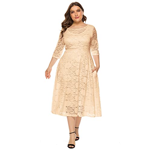 Kleider Große Größen Festlich Abendkleid Lang Elegant für Hochzeit Gast Mollige Frauen 3/4 Ärmel Spitzenkleid Damen Hochzeitsgast Knielang Coctailkleid Abschlusskleider Festkleider Aprikose XXL Kleider Große Größen Festlich Abendkleid Lang Elegant für Hochzeit Gast Mollige Frauen 3/4 Ärmel Spitzenkleid Damen Hochzeitsgast Knielang Coctailkleid Abschlusskleider Festkleider Aprikose XXL von Odizli