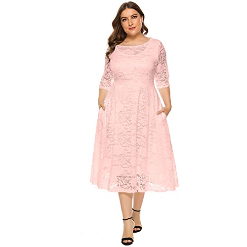Kleider Große Größen Festlich Abendkleid Lang Elegant für Hochzeit Mollige Frauen 3/4 Ärmel Midi Spitzenkleid Damen Hochzeit Gast Knielang Coctailkleid Abschlusskleider Festkleider Abikleid Rosa 3XL Kleider Große Größen Festlich Abendkleid Lang Elegant für Hochzeit Mollige Frauen 3/4 Ärmel Midi Spitzenkleid Damen Hochzeit Gast Knielang Coctailkleid Abschlusskleider Festkleider Abikleid Rosa 3XL von Odizli