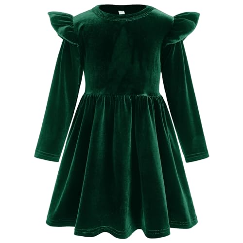 Odizli Kleider für Mädchen Kinder Baby Herbst Winter Langarm Samtkleid A Line Prinzessin Blumenmädchenkleider Weihnachtskleid Hochzeit Festlich Einschulung Geburtstag Abendkleid Grün 4–5 Jahre von Odizli