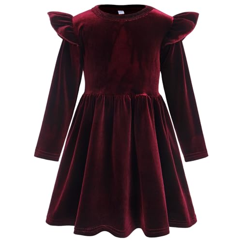 Odizli Kleider für Mädchen Kinder Baby Herbst Winter Langarm Samtkleid A Line Prinzessin Blumenmädchenkleider Weihnachtskleid Hochzeit Festlich Einschulung Geburtstag Abendkleid Weinrot 3–4 Jahre von Odizli