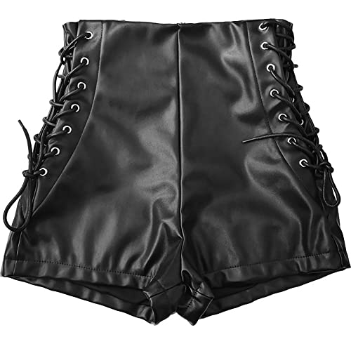 Ledershorts Damen Sexy Wetlook Lack und Leder Mini Tight Bikini Shorts Frauen Hotpants Festival Rave Techno Pole Dance Outfit Lara Croft Kostüm Halloween Karneval Party Faschingskostüme Schwarz 01 L von Odizli