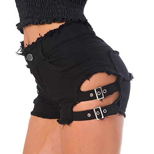 Ledershorts Damen Sexy Wetlook Lack und Leder Mini Tight Bikini Shorts Frauen Hotpants Festival Rave Techno Pole Dance Outfit Lara Croft Kostüm Halloween Karneval Party Faschingskostüme Schwarz 06 L von Odizli