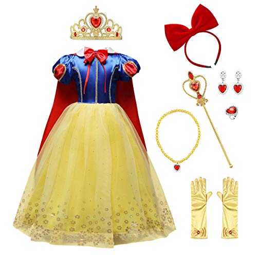 Mädchen Schneewittchen Kostüm Prinzessin Kleid Zubehör 9pcs Set Kinder Verkleidung Festzug Fasching Cosplay Party Tüll Ballkleid Weihnachten Cosplay Party Geburtstag Abendkleid Gelb# 01 4-5 Jahre von Odizli