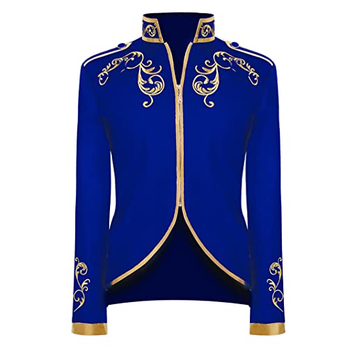 Mittelalter Kleidung Herren Frack Jacke Blazer Steampunk Gothic Mantel Männer Prinz Kostüm Halloween Karneval Fasching Party Faschingskostüme Viktorianisches Renaissance Vikings Cosplay Blau XXL von Odizli