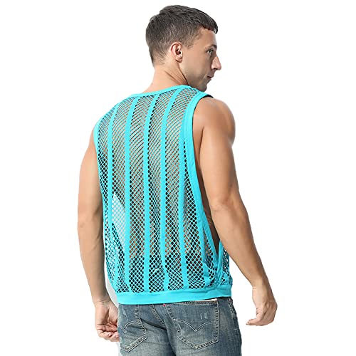 Netzhemd Herren Netzoberteil Netzshirt Männer Muskelshirts Achselshirts Herrenunterhemdem Tank Top Tanktop Vest Transparent Fishnet Breathable Sweatshirt Sexy Clubwear Rave Outfit Türkis XL von Odizli