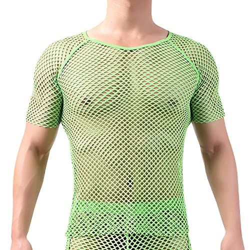 Netzhemd Herren Netzoberteil Netzshirt Männer Unterhemden Muskelshirts Achselshirts Herrenunterhemdem Sexy Unterwäsche Clubwear Rave Kinky Outfit Grün Kurzarm L von Odizli