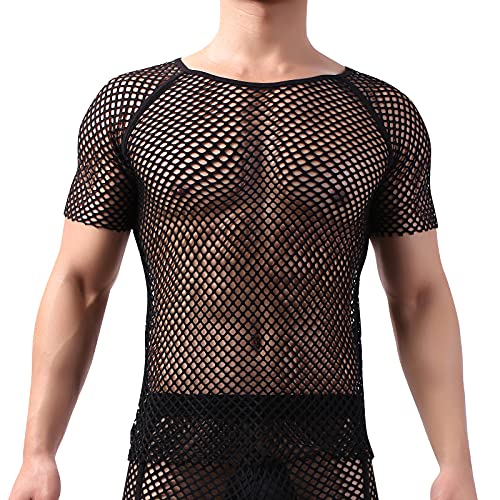 Netzhemd Herren Netzoberteil Netzshirt Männer Unterhemden Muskelshirts Achselshirts Herrenunterhemdem Sexy Unterwäsche Clubwear Rave Kinky Outfit Schwarz Kurzarm L von Odizli