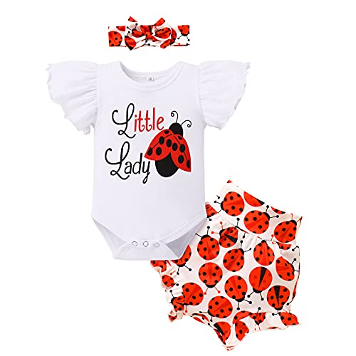 Neugeborenen Set Sommer Baby Kleidung Mädchen Frühchenkleidung Drucken Kurzarm Strampler Body+Frucht Shorts+Bowknot Stirnband 3tlg Bekleidungssets 1. Geburtstag Babykleidung Marienkäfer 9-12 Monate von Odizli