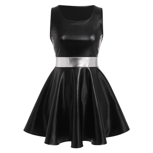 ODIZLI Ärmelloses Skateboardkleid für Damen, metallisches Kleid für Damen, glitzernd, glänzende Kleider, Partykleidung, Schwarz, Mittel ODIZLI Ärmelloses Skateboardkleid für Damen, metallisches Kleid für Damen, glitzernd, glänzende Kleider, Partykleidung, Schwarz, Mittel von Odizli