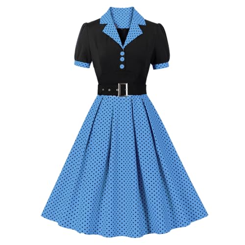 ODIZLI Damen 1950er Retro Kleid Kurzarm gekerbtes Revers Polka Dot Stripe Swing Kleid mit Gürtel Cocktailkleid, Blau Schwarz, XX-Large ODIZLI Damen 1950er Retro Kleid Kurzarm gekerbtes Revers Polka Dot Stripe Swing Kleid mit Gürtel Cocktailkleid, Blau Schwarz, XX-Large von Odizli