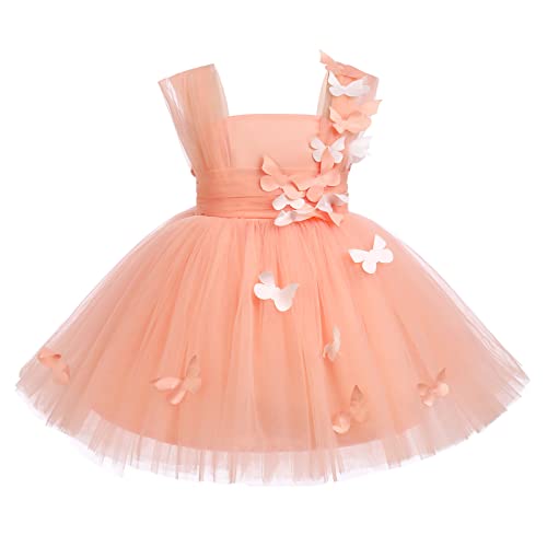 Odizli 1 Geburtstag Mädchen Kinder Baby Taufkleid Ärmellos Schmetterling Prinzessin Kleid Tutu Tüllkleid Blumenmädchenkleider Festliches Hochzeit Abendkleid Ballkleid Sommerkleid Pfirsich 2-3 Jahre von Odizli