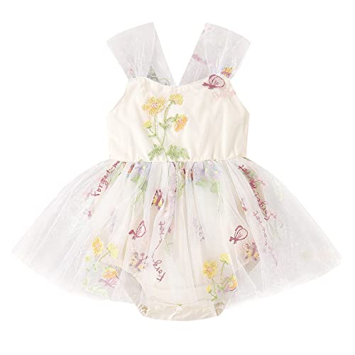 Odizli 1 Geburtstag Mädchen Outfit Ärmellos Blume Stickerei Spitze Strampler Kleid Tutu Tüllkleid Babykleidung Neugeborene Erstausstattung Babysachen Set Baby Fotoshooting Aprikose #3 0-3 Monate von Odizli