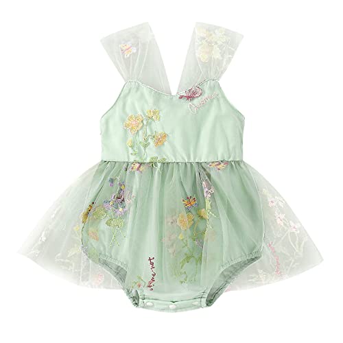 Odizli 1 Geburtstag Mädchen Outfit Ärmellos Blume Stickerei Spitze Strampler Kleid Tutu Tüllkleid Babykleidung Neugeborene Erstausstattung Babysachen Set Kleidung Baby Fotoshooting Grün #3 3-6 Monate von Odizli