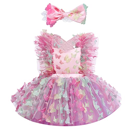 Odizli 1 Geburtstag Mädchen Outfit Ärmellos Prinzessin Tutu Tüllkleid Hochzeit Festliches Taufkleid+Stirnband Sommer Kleid Babykleidung Kleidung Baby Fotoshooting Bunt Schmetterling 2-3 Jahre von Odizli