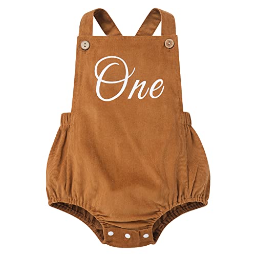 Odizli 1. Geburtstag Mädchen Junge Outfit Sommer Ärmellos Boho Cord 1 Jahr Strampler One Piece Body Babykleidung Erster Geburtstag Geschenk Cake Smash Party Baby Fotoshooting Braun 12-18 Monate von Odizli