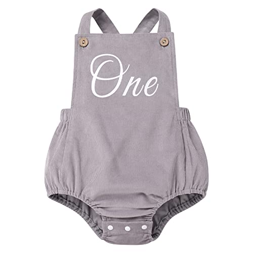 Odizli 1. Geburtstag Mädchen Junge Outfit Sommer Ärmellos Boho Cord 1 Jahr Strampler One Piece Body Babykleidung Erster Geburtstag Geschenk Cake Smash Party Baby Fotoshooting Grau 12-18 Monate von Odizli