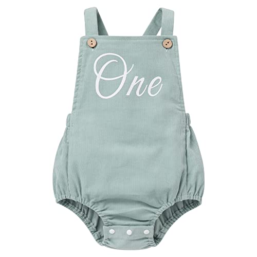 Odizli 1. Geburtstag Mädchen Junge Outfit Sommer Ärmellos Boho Cord 1 Jahr Strampler One Piece Body Babykleidung Erster Geburtstag Geschenk Cake Smash Party Baby Fotoshooting Grün 12-18 Monate von Odizli