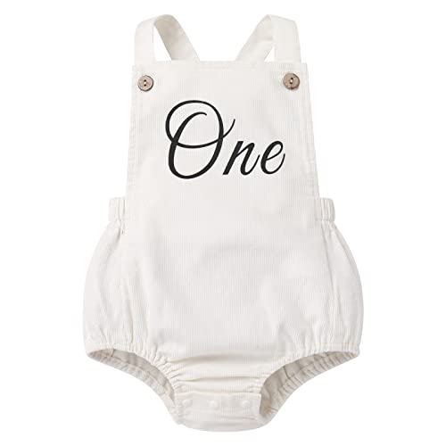 Odizli 1. Geburtstag Mädchen Junge Outfit Sommer Ärmellos Boho Cord 1 Jahr Strampler One Piece Body Babykleidung Erster Geburtstag Geschenk Cake Smash Party Baby Fotoshooting Weiß 12-18 Monate von Odizli