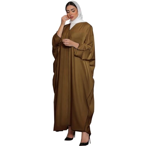 Odizli Abaya Muslim Damen Frauen Gebetskleidung Muslimische Islamische Kleid Langarm V-Ausschnitt Linie Burka Ganzkörper Lang Gebetskleid Namaz Elbisesi Arabisch Kaftan Dubai Ramadan Robe Braun F von Odizli