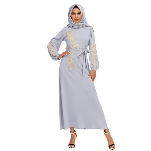 Odizli Abaya Muslim Damen Gebetskleidung für Frauen Muslimische Islamische Kleidung Langarm Stickerei Burka Ganzkörper Lang Gebetskleid Maxikleid Namaz Elbisesi Arabisch Ramadan Robe Grau XXL von Odizli