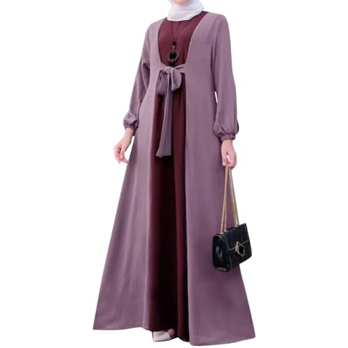 Odizli Abaya Muslim Damen Gebetskleidung für Frauen Muslimische Islamische Langarm Rundhals Knoten Burka Ganzkörper Lang Gebetskleid Namaz Elbisesi Arabisch Kaftan Dubai Ramadan Robe Lila M von Odizli