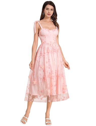 Odizli Abendkleider Elegant f�r Hochzeit Damen Sommer Spaghettitr�ger Corset Korsett Blumenkleid T�llkleid Midi Kleid Festlich Hochzeitsg�ste Lang Ballkleid Sommerkleid Milkmaid Sundress Rosa XS von Odizli