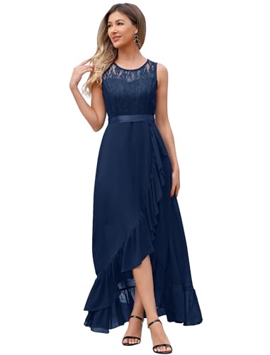 Odizli Abendkleider Elegant für Hochzeit Damen Ärmellos Spitze Chiffonkleid Festlich Hochzeitsgast Vokuhila Kleid Cocktailkleid Lang Ballkleider Abschlusskleid Abschlussballkleid Dunkelblau XL von Odizli