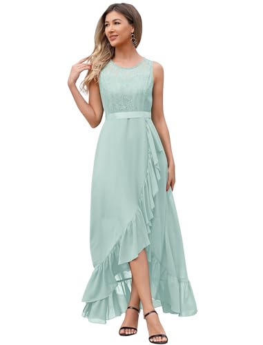 Odizli Abendkleider Elegant für Hochzeit Damen Ärmellos Spitze Chiffonkleid Festlich Hochzeitsgast Vokuhila Kleid Cocktailkleid Lang Ballkleider Brautjungfernkleider Abschlusskleid Grün S von Odizli