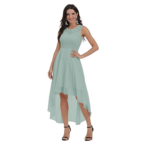 Odizli Abendkleider Elegant für Hochzeit Damen Rockabilly 50er Jahre Ärmellos Spitze Chiffonkleid Festlich Hochzeitsgast Abschlusskleid Cocktailkleid Vokuhila Kleid Kurz Ballkleid B#Salbeigrün XXL von Odizli