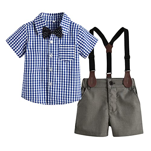 Odizli Baby Anzug Junge Hochzeit Kinder Festlich Kleidung Kurzarm Hemd+Fliege+Hosenträger+Shorts 4tlg Sommer Bekleidungssets Taufkleidung Taufanzug 1 geburtstag Outfit 1827 6-7 Jahre von Odizli