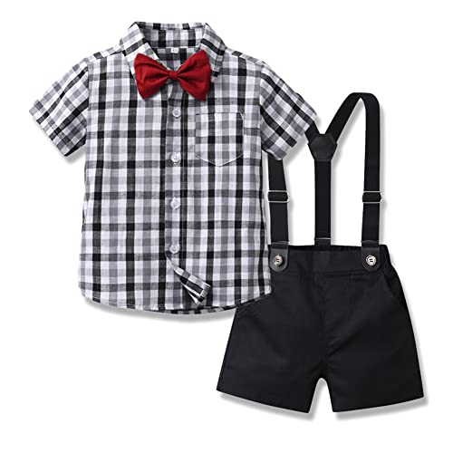 Odizli Baby Anzug Junge Hochzeit Kinder Festlich Kleidung Kurzarm Hemd+Fliege+Hosenträger+Shorts 4tlg Sommer Bekleidungssets Taufkleidung Taufanzug 1 geburtstag Outfit 2075 12-18 Monate von Odizli