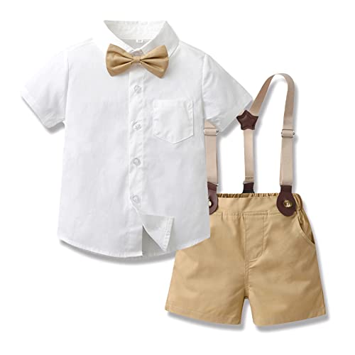 Odizli Baby Anzug Junge Hochzeit Kinder Festlich Kleidung Kurzarm Hemd+Fliege+Hosenträger+Shorts 4tlg Sommer Bekleidungssets Taufkleidung Taufanzug 1 geburtstag Outfit 2077 18-24 Monate von Odizli