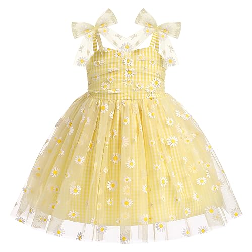 Odizli Baby Kleid Mädchen Ärmellos Glitzer Prinzessin Tutu Tüllkleid Erster 1. Geburtstag Hochzeit Partykleid Sommerkleid Taufkleid Kleidung Fotoshooting Babykleidung Gelb Daisy 12-18 Monate von Odizli