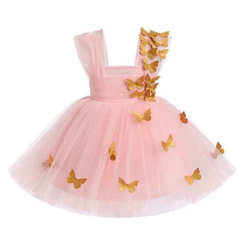 Odizli Baby Kleid Mädchen Kinder Ärmellos Schmetterling Prinzessin Tutu Tüllkleid 1 Geburtstag Taufkleid Blumenmädchenkleider Festlich Hochzeit Ballkleid Einschulungs Sommerkleid Gold 2-3 Jahre von Odizli