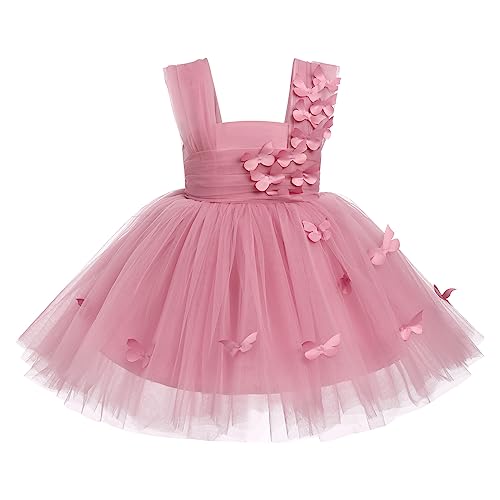 Odizli Baby Kleid Mädchen Kinder Ärmellos Schmetterling Prinzessin Tutu Tüllkleid 1 Geburtstag Taufkleid Blumenmädchenkleider Festliches Hochzeit Einschulungs Sommerkleid Bohnenrosa 3-4 Jahre von Odizli