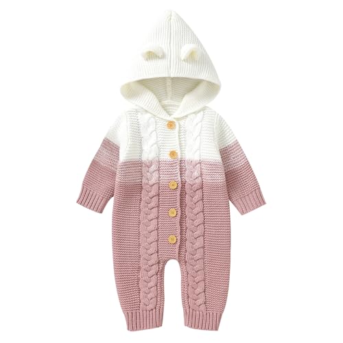 Odizli Baby Kleidung Mädchen Jungen Langarm Gestrickt Kapuze Strampler Body Overall Jacke Frühchenkleidung Neugeborene Erstausstattung Babysachen Set Herbst Winter Babykleidung Rosa 12-18 Monate von Odizli