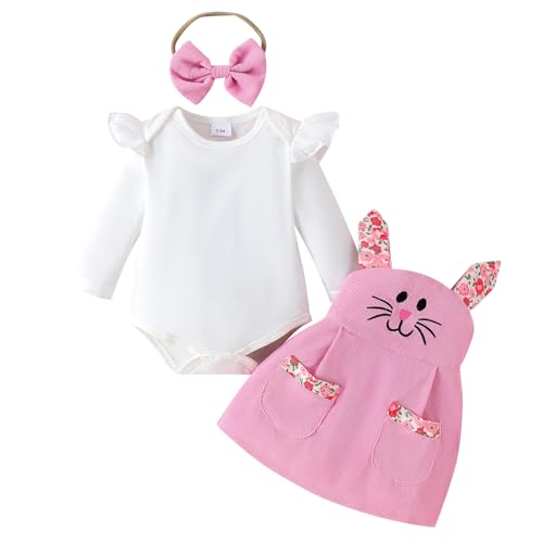 Odizli Baby Kleidung Mädchen Langarm Strampler+Träger Tutu Kleid+Stirnband Neugeborene Erstausstattung Babysachen Herbst Winter Babykleidung Osterhasen Hasen Bunny Ostern Weiß Kaninchen 6-9 Monate von Odizli