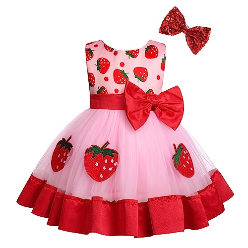 Odizli Baby Mädchen Kleid Ärmellos Glitzer Pailletten Bowknot Prinzessin Tüllkleid Sommerkleid Babykleidung 1 Erster Geburtstag Festlich Hochzeit Sommer Taufkleid Partykleid Rot Erdbeere 18-24 Monate von Odizli